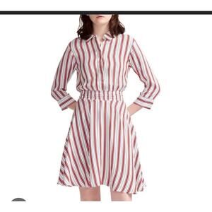 Maje White & Red Striped Shirt Women's Dress Size: 2